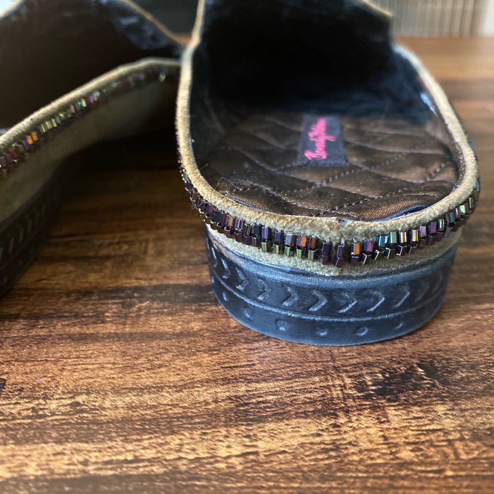 Betsey Feldman Olive Green Velvet Beaded Sequin Smoking Slippers Loafers 9 1/2 - Picture 6 of 15